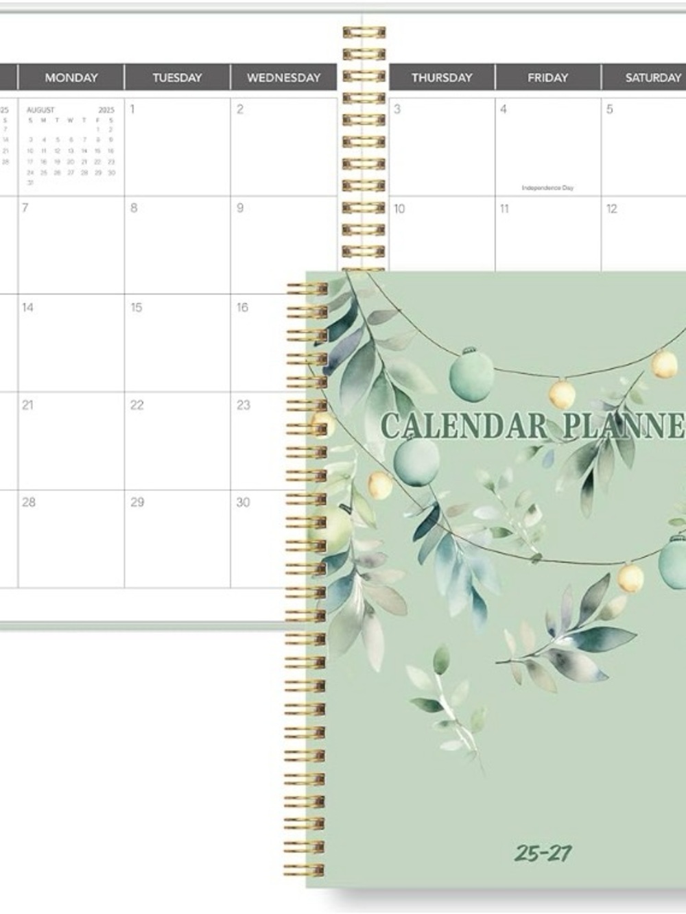 Green Floral Spiral Calendar Planner